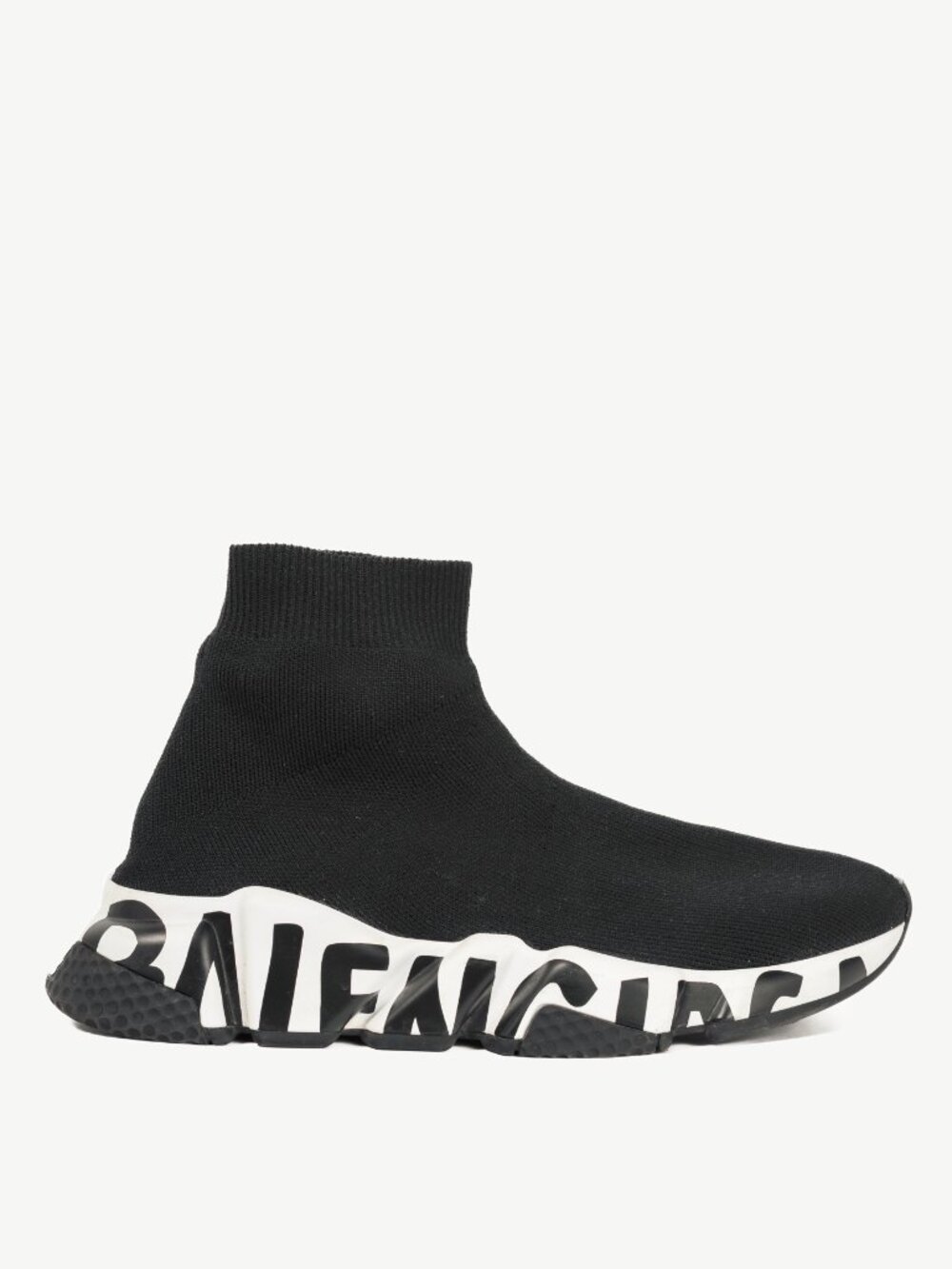 Balenciaga Speed Black & White Graffiti Knit Sock Sneakers